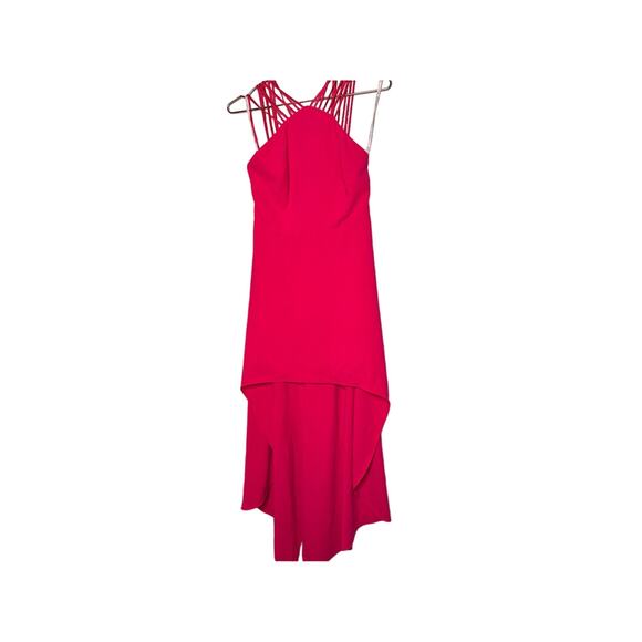 HALSTON Fuchsia Rose Pink Asymmetrical Hemline Multi-Strap Halter Drees size 2 - Picture 8 of 16